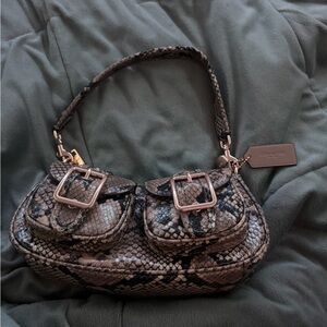 Coach Black and Brown Snake Print Shoulder Bag